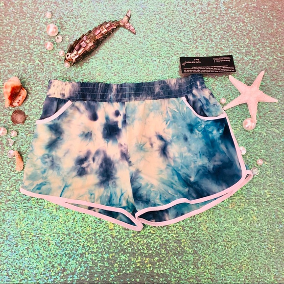 AWESOME J buttery soft tie dye blue/aqua shorts - Picture 2 of 4